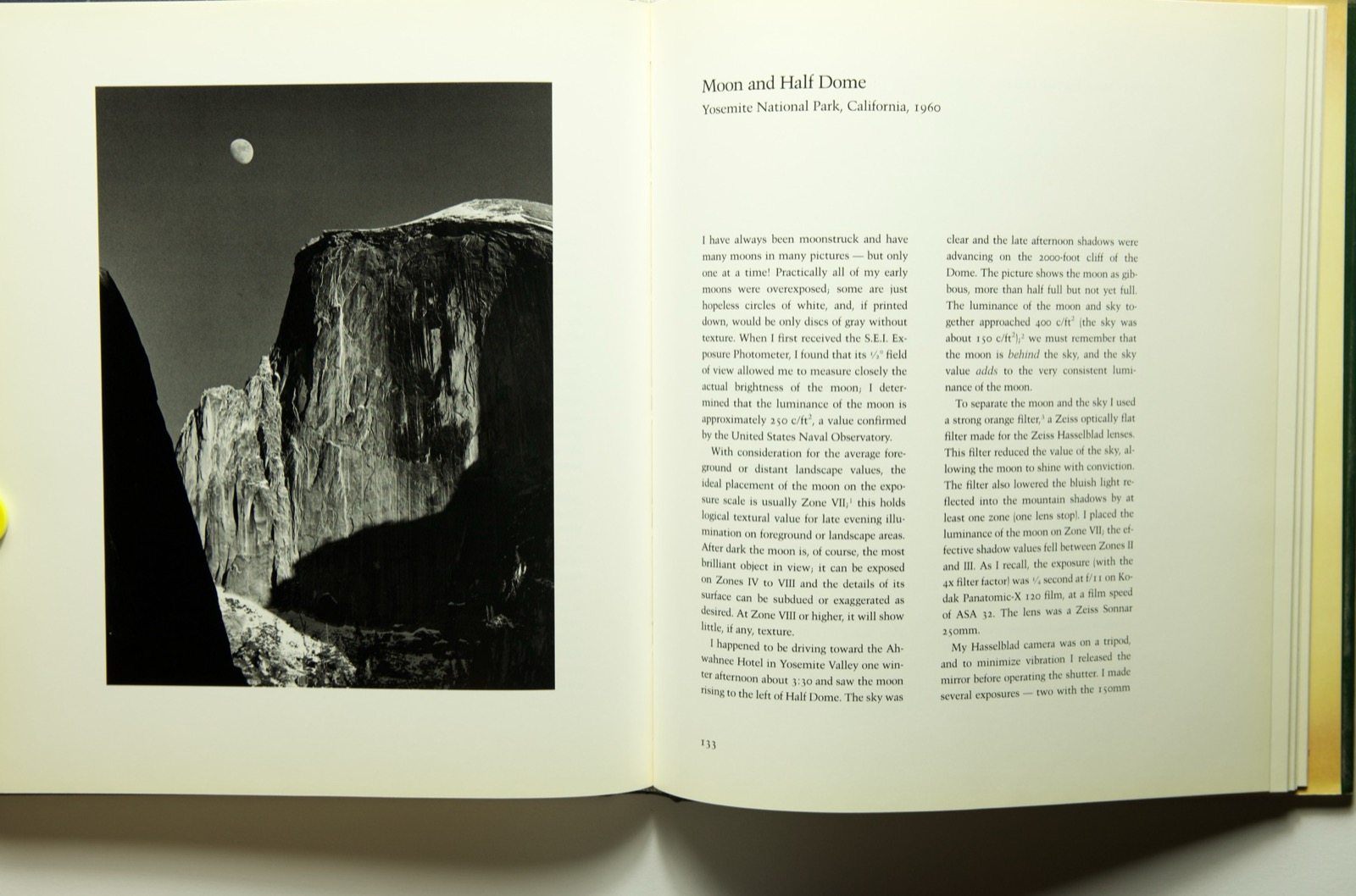 Examples: The Making of 40 Photographs, open to the Moon and Half Dome chapter