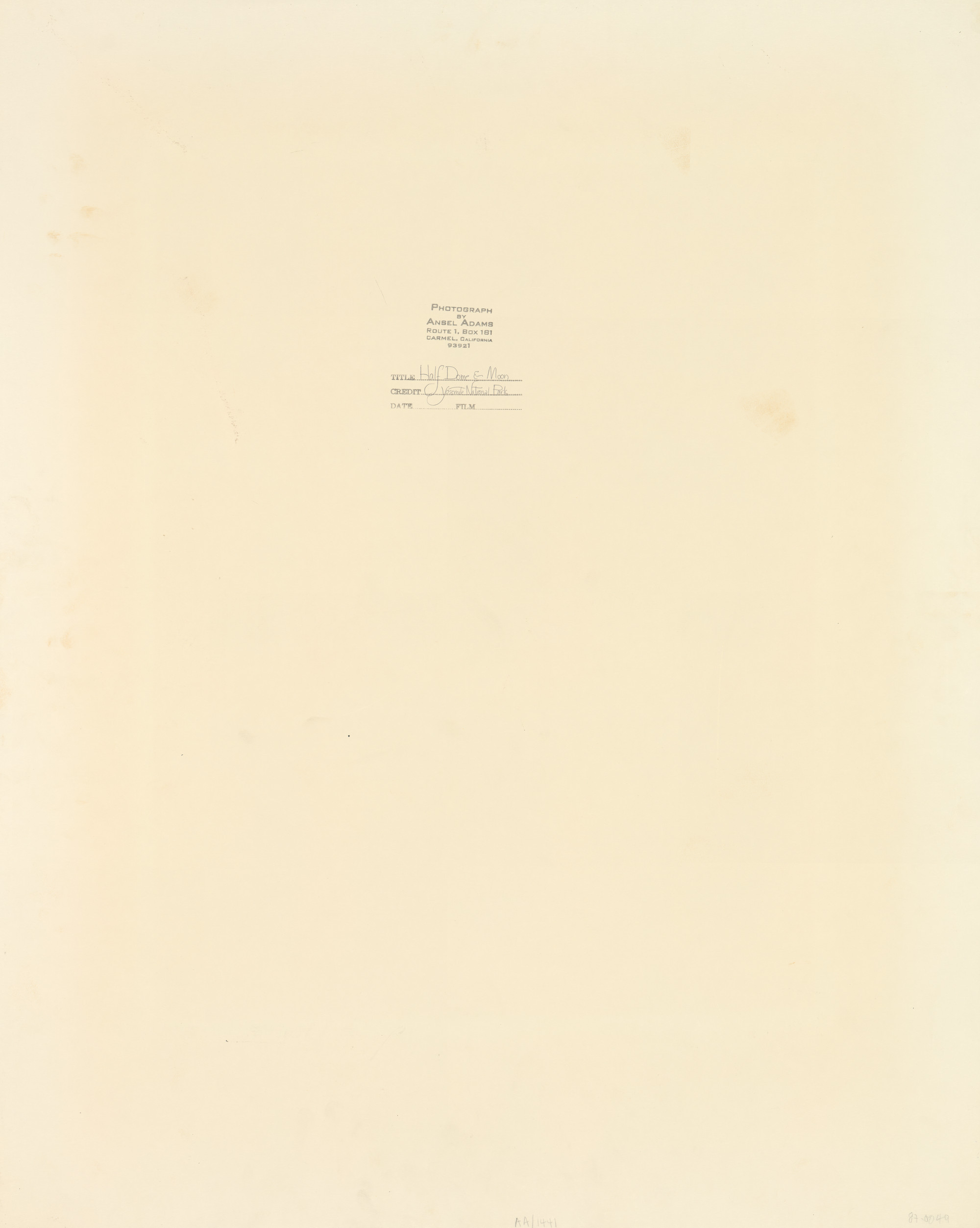 Verso — Moon and Half Dome, Yosemite National Park