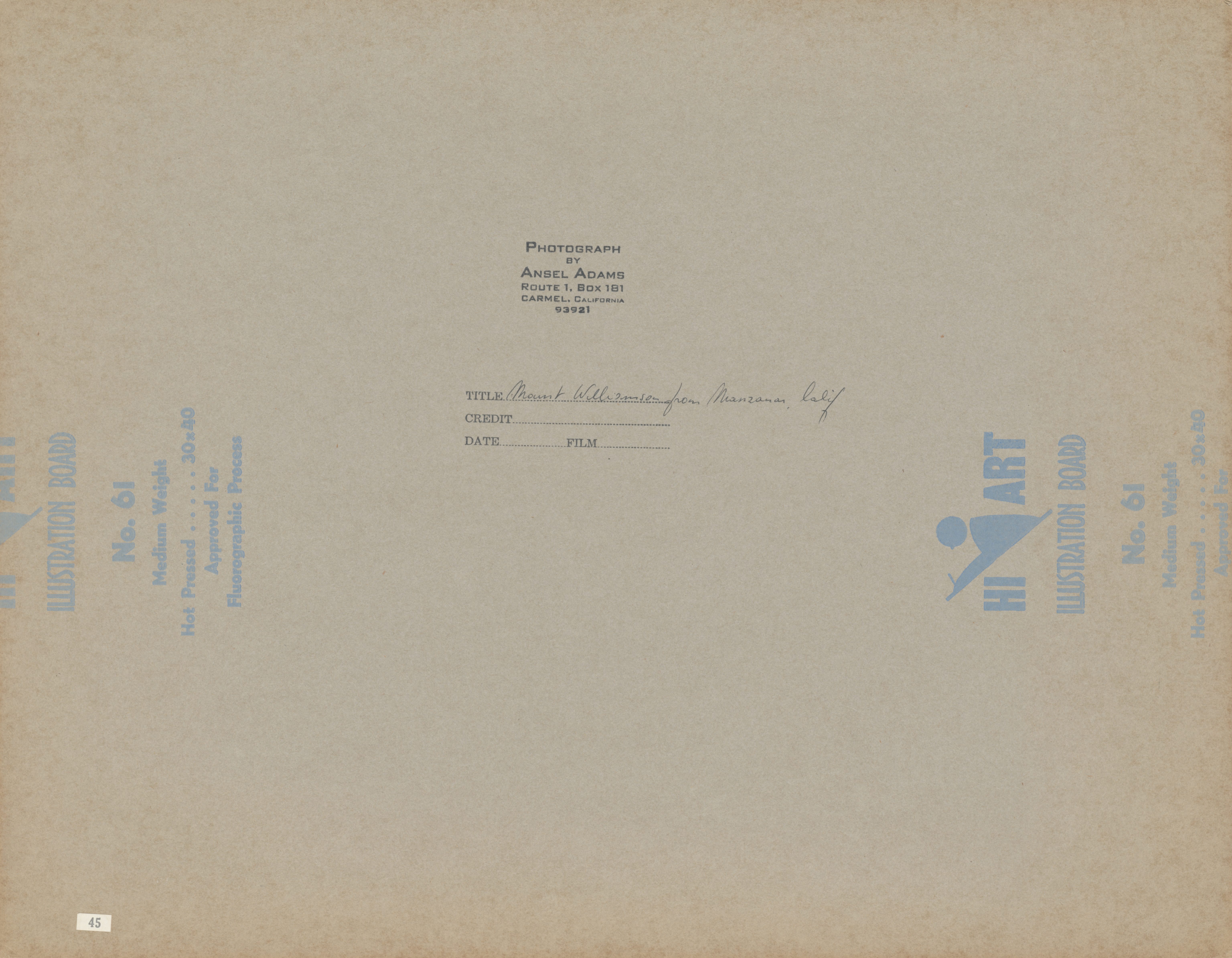 Verso — Mount Williamson, Sierra Nevada, from Manzanar