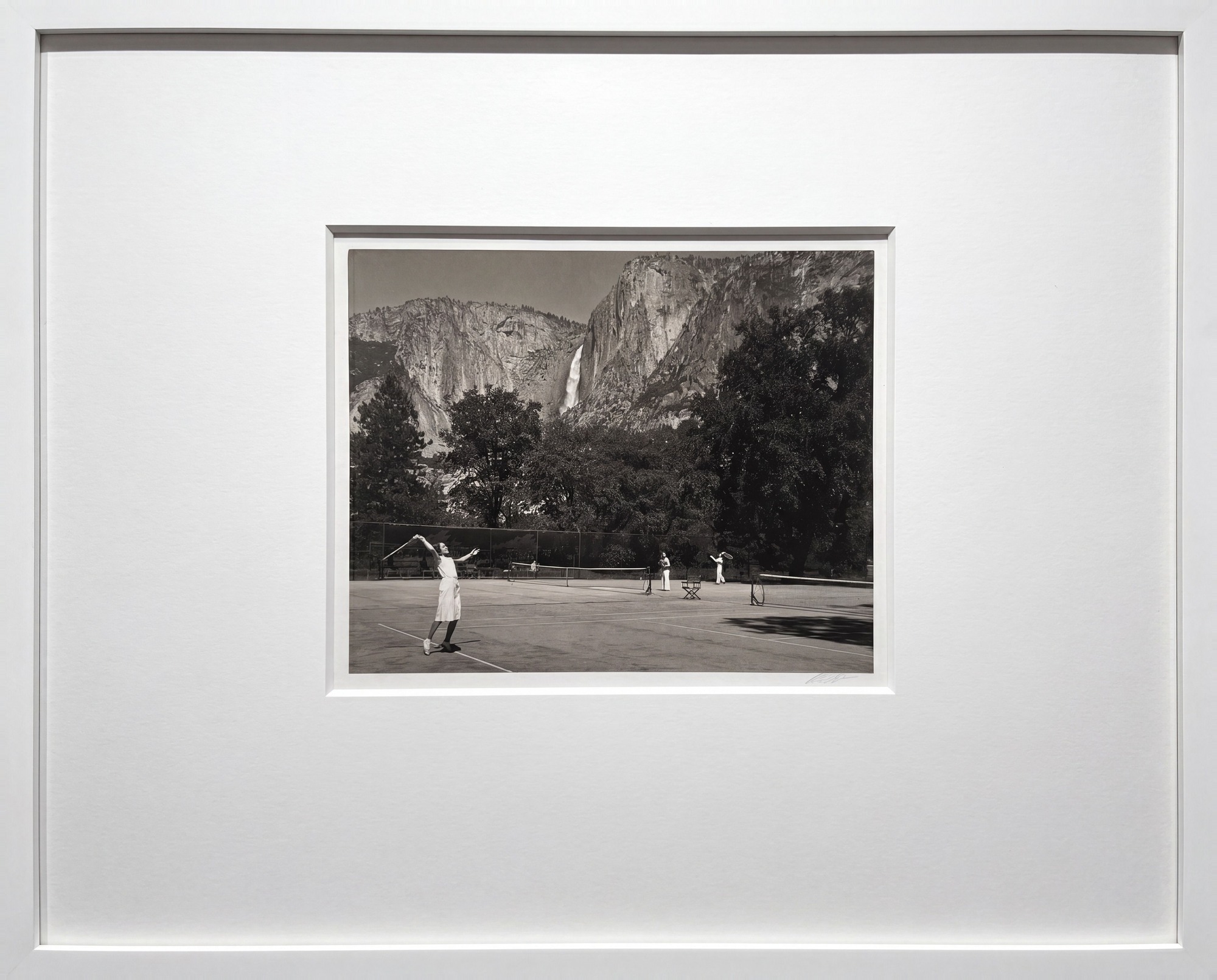 Tennis Courts, Yosemite Valley — framed: a generated view of the matted print in a thin white frame