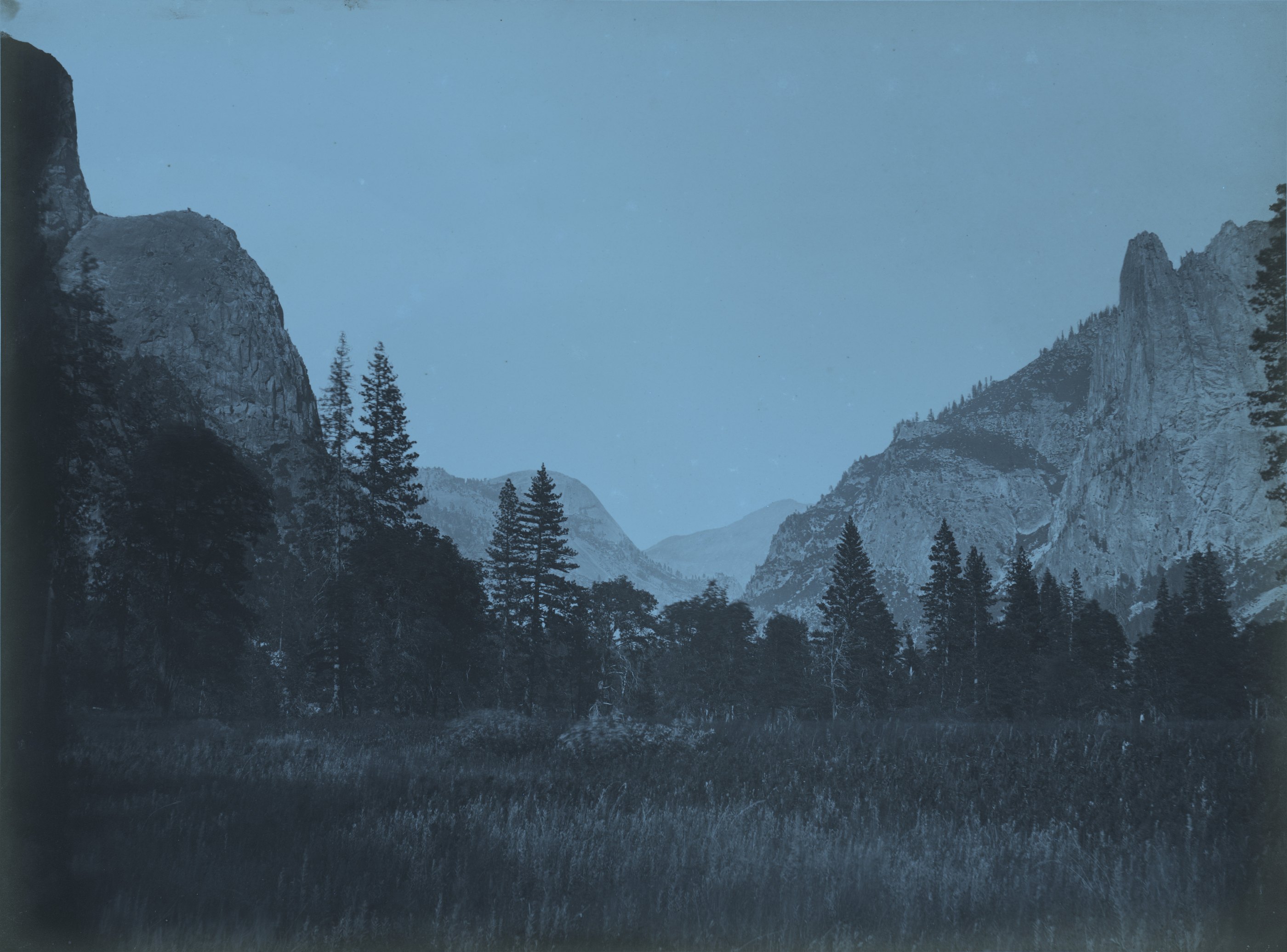 Ultraviolet-induced fluorescence — Up Yosemite Valley from Mariposa Trail