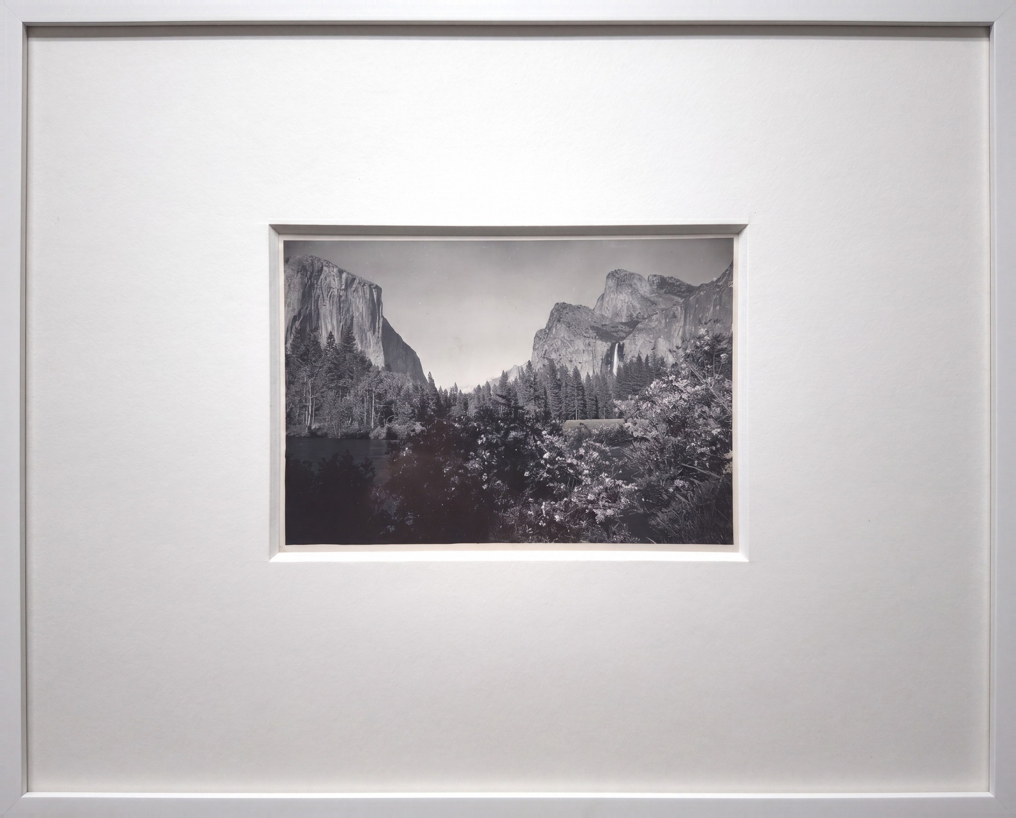 Yosemite Valley from the Merced — framed: a generated view of the matted print in a thin white frame
